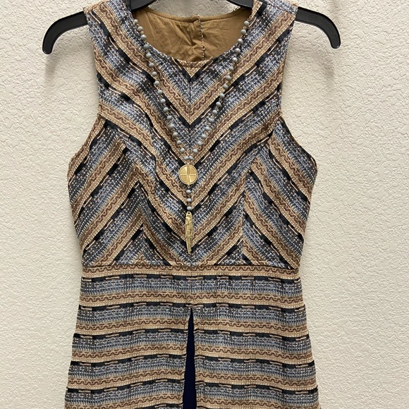 Esley blue & brown embroidered stitch dress | M - Picture 3 of 8
